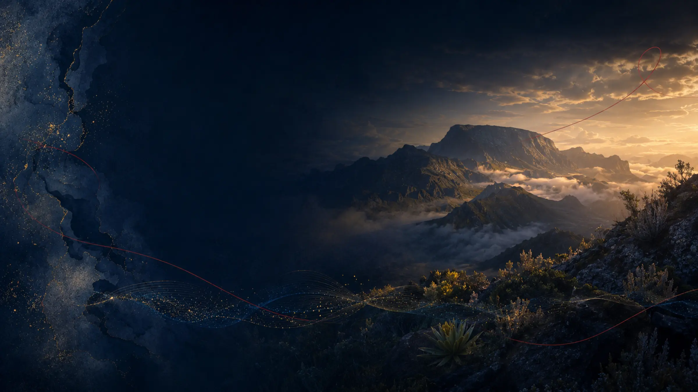 Le Piton des Neiges dans une lumière nocturne dorée