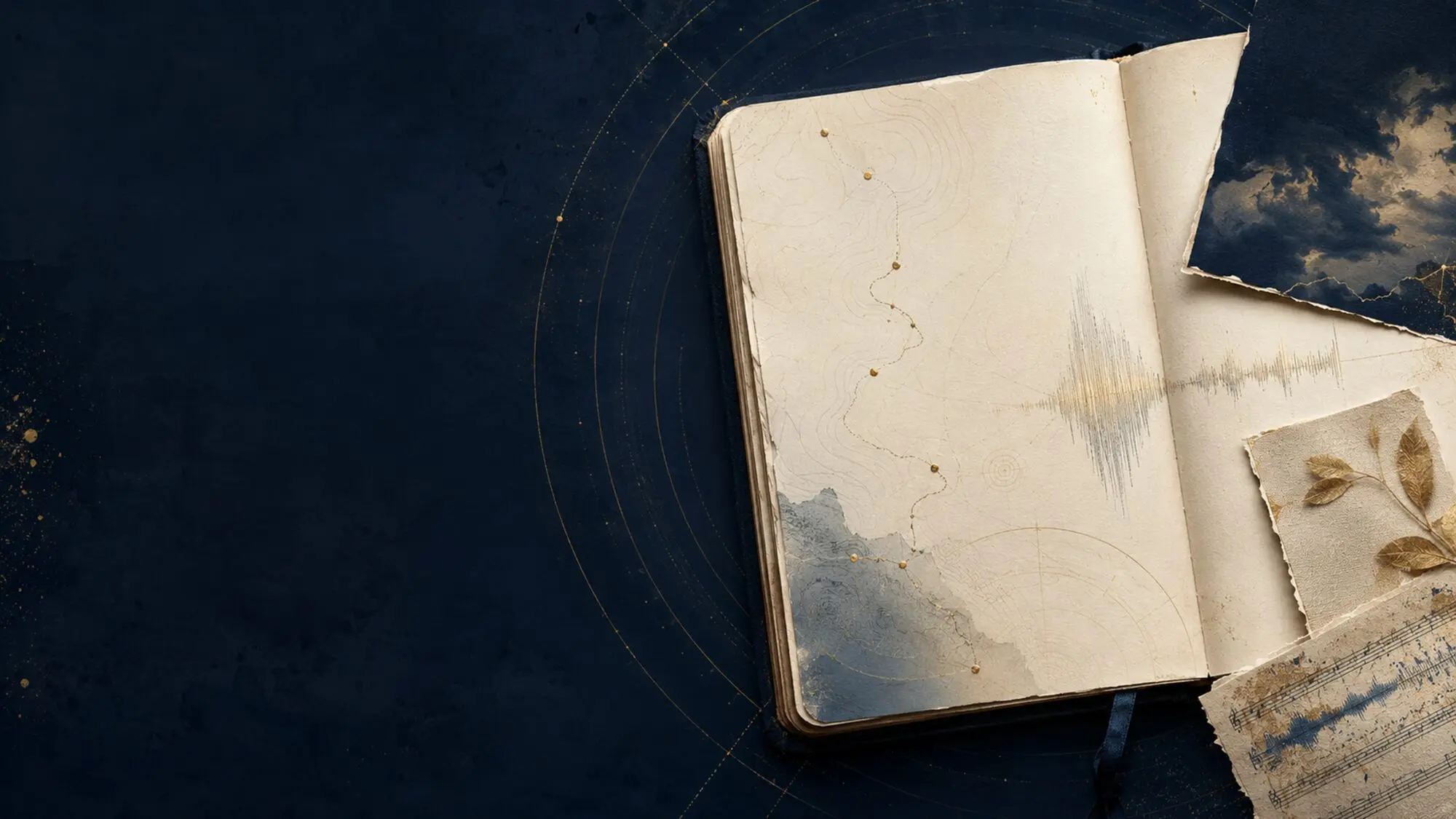 Carnet ouvert réunissant écriture, musique, image et mémoire